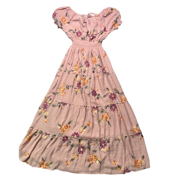 Kindred Dresses & Skirts - Anthropology Kindred Petite Floral Embroidered Tiered maxi dressBoho VTG Cottage